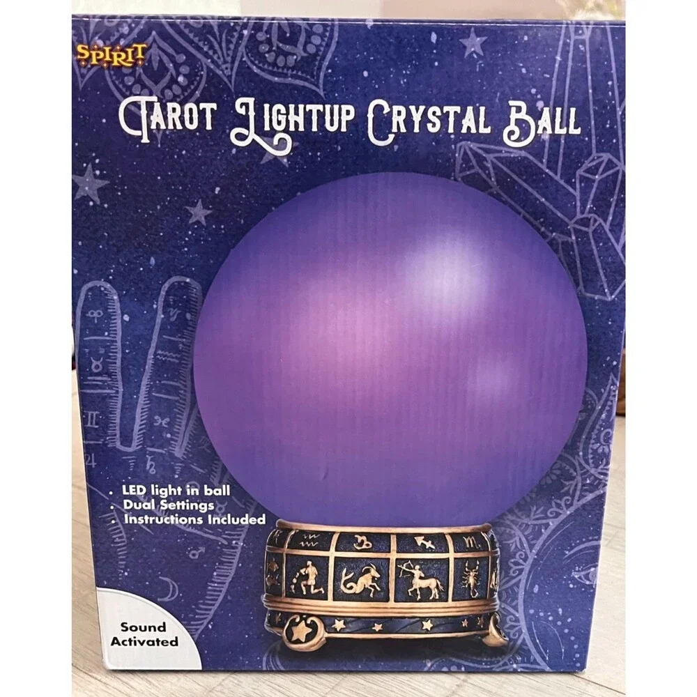 Spirit Tarot Light Up Crystal Ball Lamp Zodiac Astrology Celestial Halloween EUC